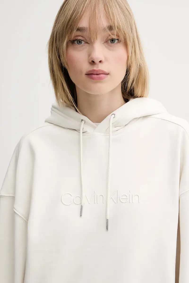 felpa in cotone donna colore beige con cappuccio con applicazione LV044C210G miniatura 3