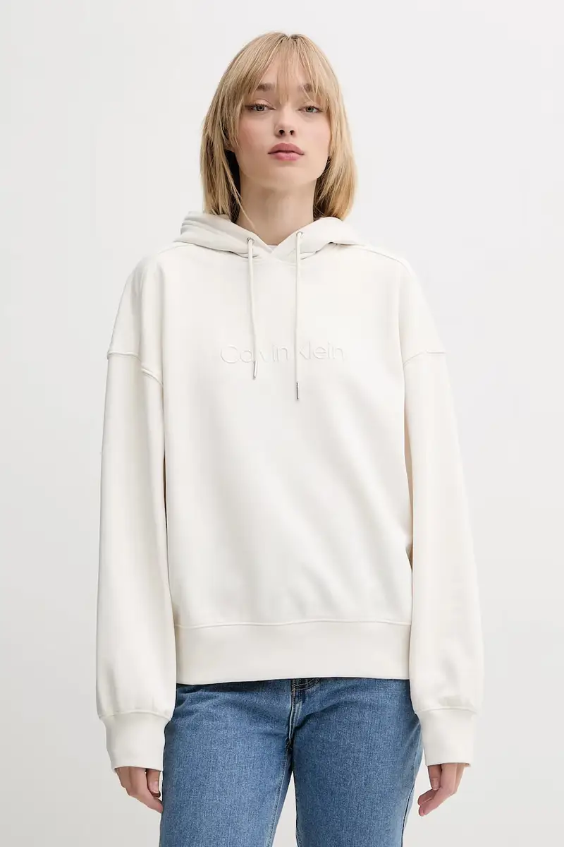 felpa in cotone donna colore beige con cappuccio con applicazione LV044C210G