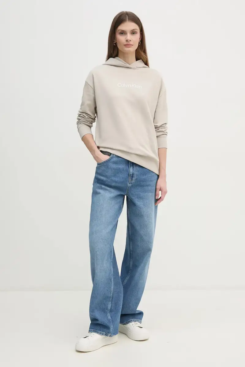 felpa in cotone donna colore beige con cappuccio K20K205449 miniatura 2