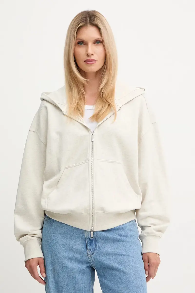 felpa in cotone donna colore beige con cappuccio LV044C211G