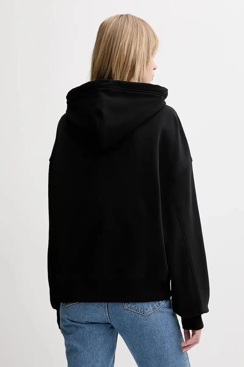 felpa in cotone donna colore nero con cappuccio con applicazione LV044C210G miniatura 2