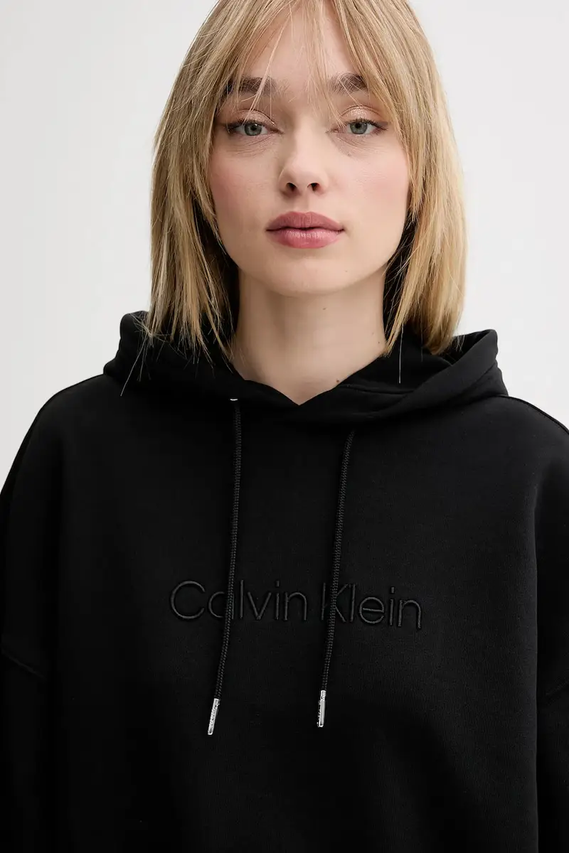 felpa in cotone donna colore nero con cappuccio con applicazione LV044C210G miniatura 3