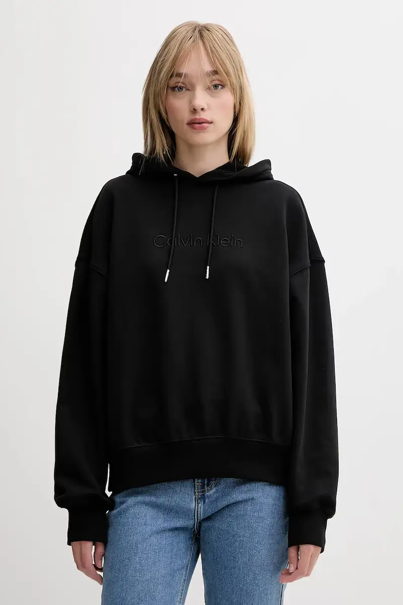 felpa in cotone donna colore nero con cappuccio con applicazione LV044C210G