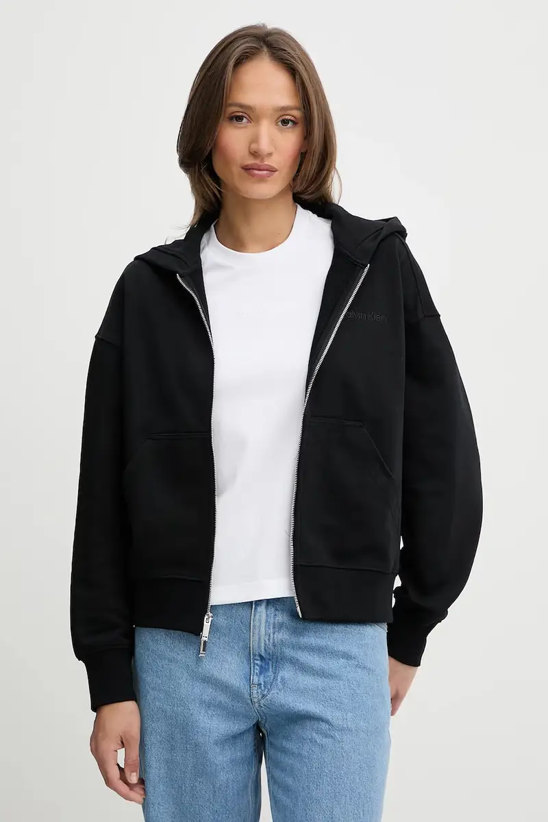 felpa in cotone donna colore nero con cappuccio LV044C211G