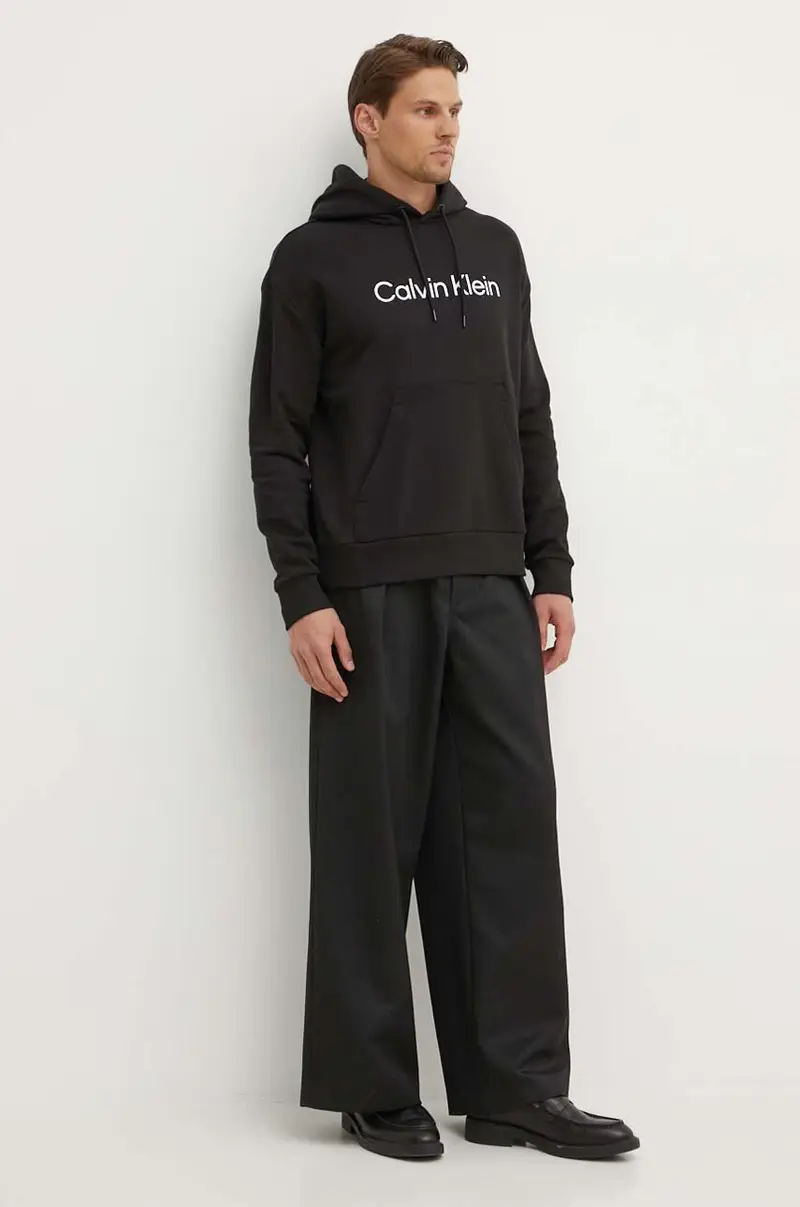 felpa in cotone uomo colore nero con cappuccio con applicazione miniatura 2