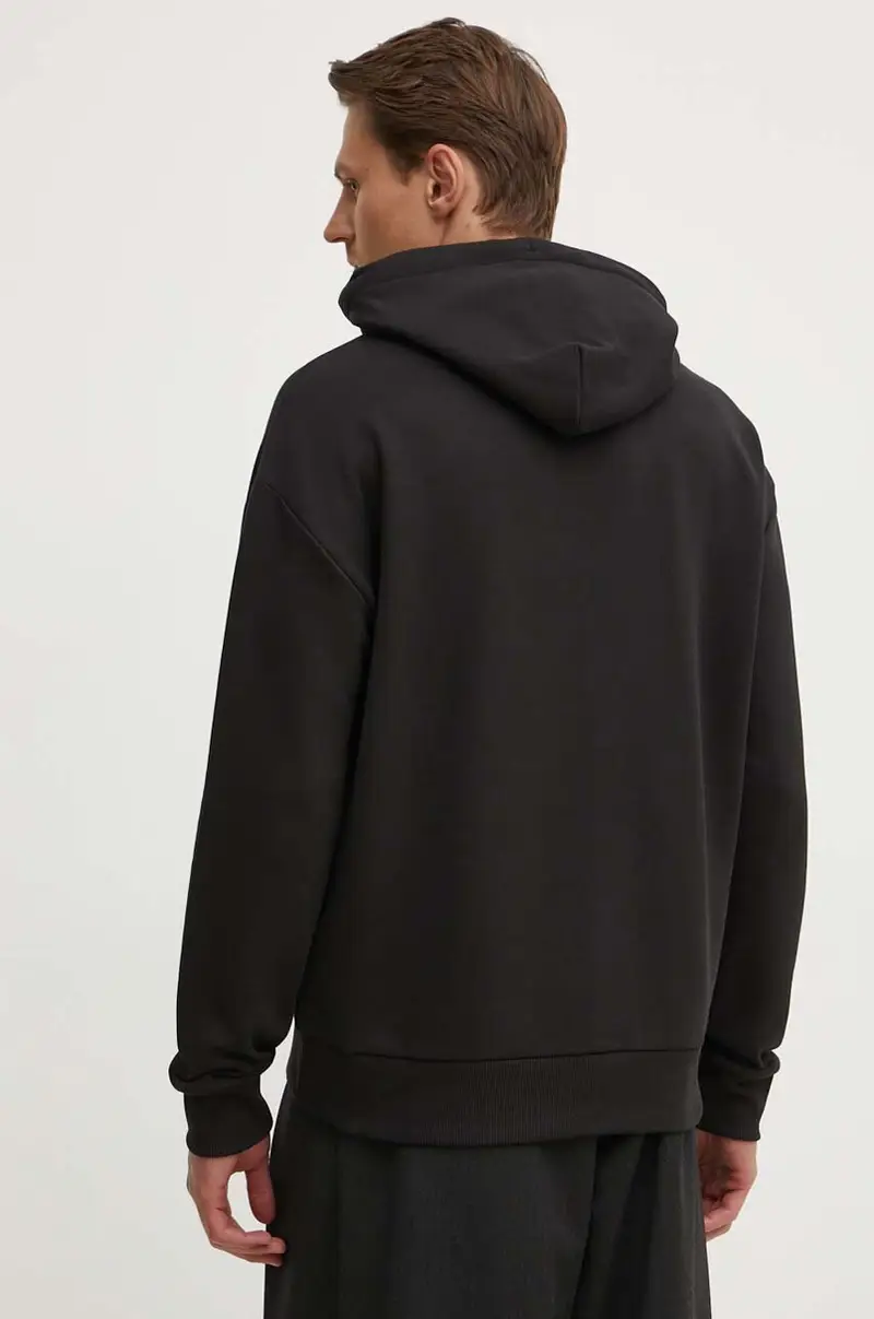 felpa in cotone uomo colore nero con cappuccio con applicazione miniatura 3