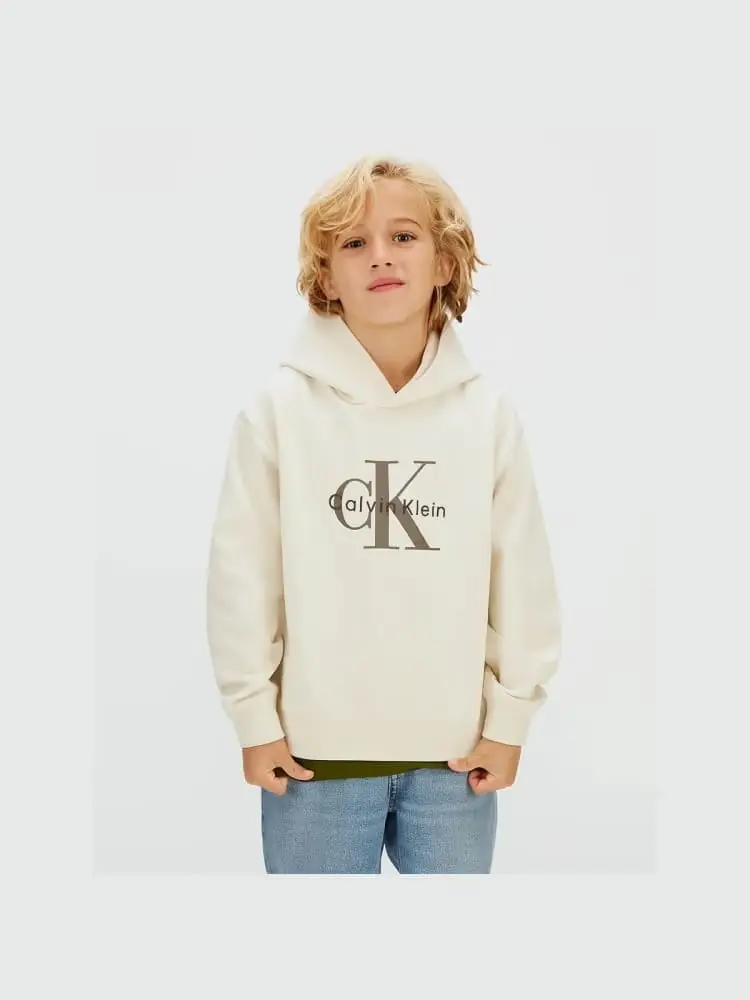 felpa kids/junior con cappuccio panna logo frontale