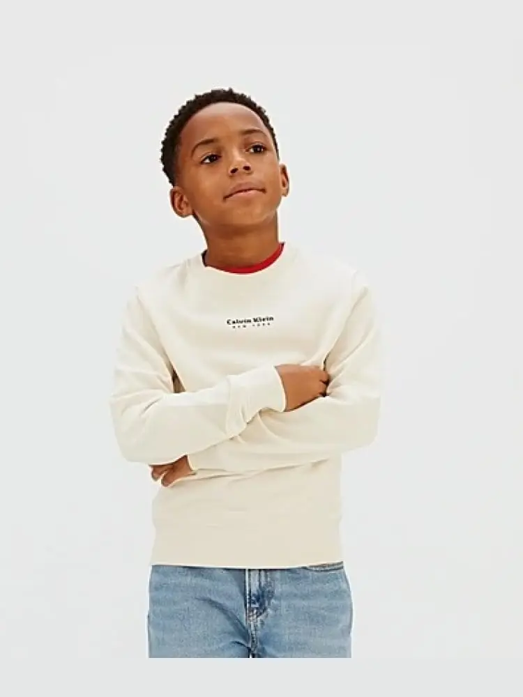 felpa kids/junior girocollo panna logo frontale minimal