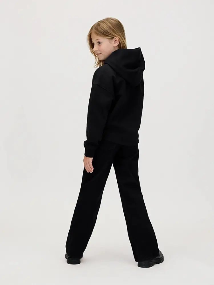 felpa nera bambina con cappuccio maxi logo sul davanti miniatura 2