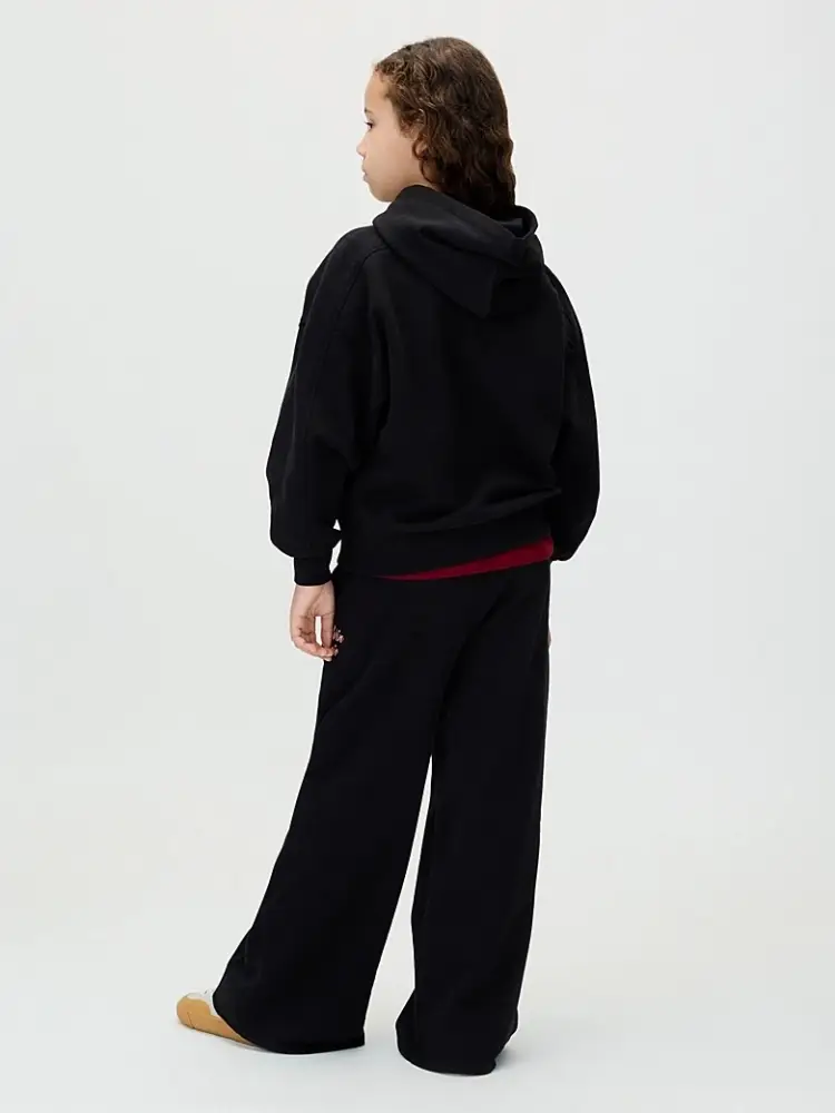 felpa nera bambina in cotone con cappuccio logo rosa sul davanti miniatura 2