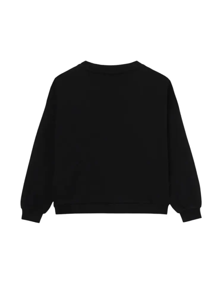 felpa nera bambina in cotone girocollo logo multicolor miniatura 2