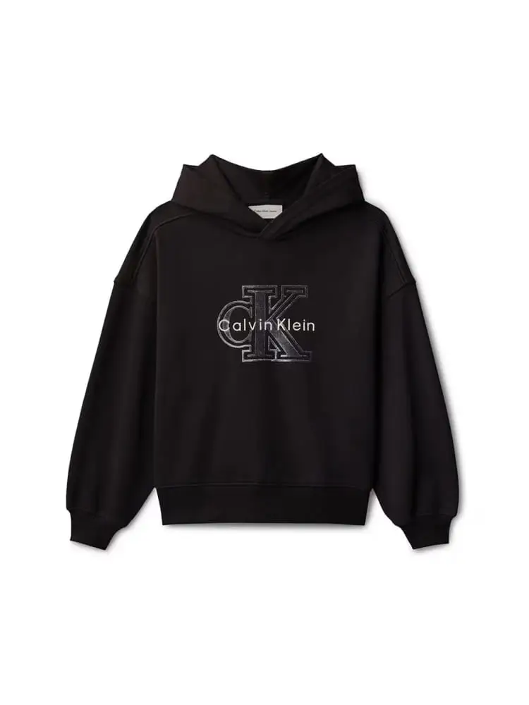 felpa nera bambina logo sul davanti