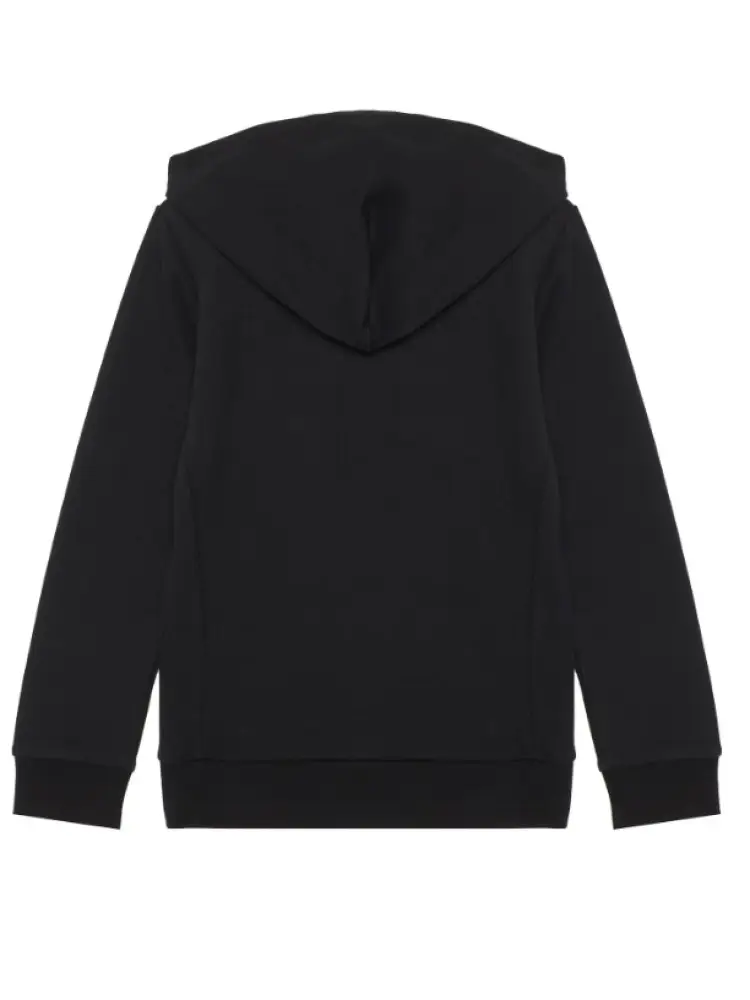 felpa nera bambino in cotone con cappuccio chiusura zip patch logo sul petto miniatura 2