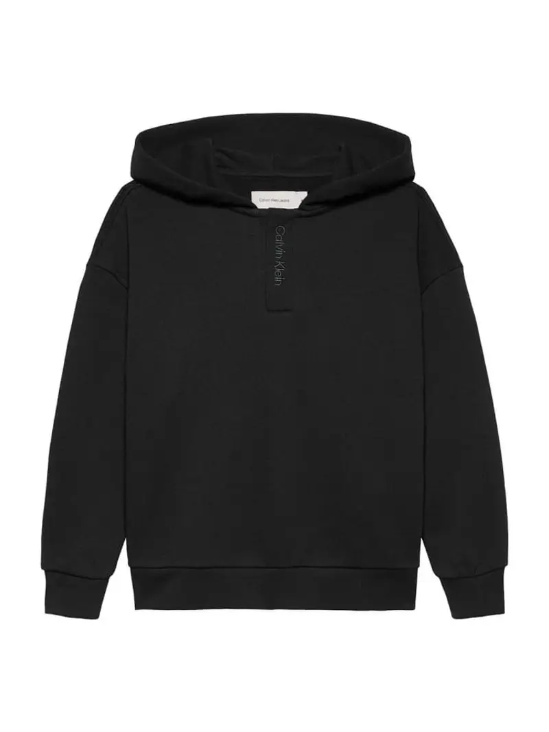 Calvin Klein felpa nera bambino in cotone con cappuccio logo tono su tono