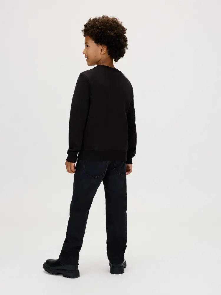 felpa nera bambino in cotone girocollo logo a contrasto miniatura 3
