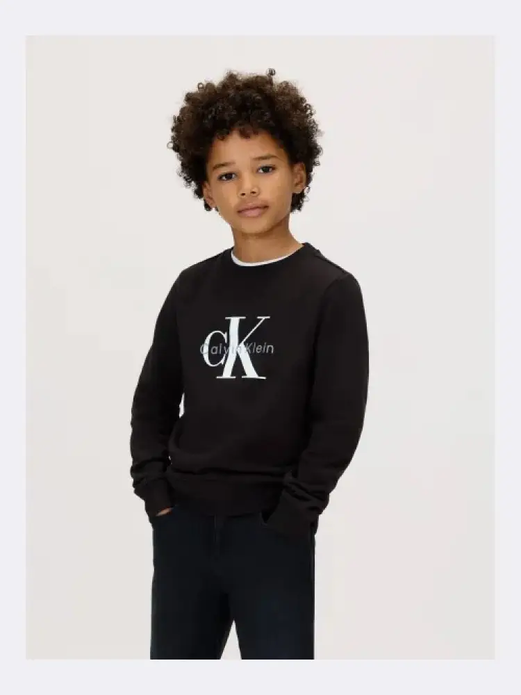 felpa nera bambino in cotone girocollo logo a contrasto