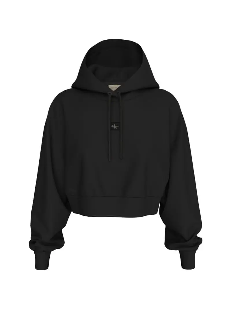 Calvin Klein felpa nera donna in cotone con cappuccio patch logo sul petto