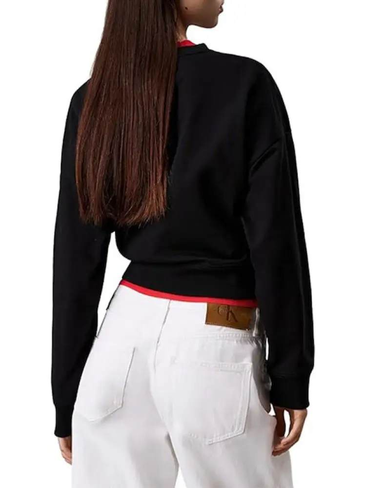 felpa nera donna in cotone girocollo logo sul davanti miniatura 2