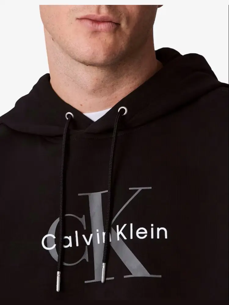 felpa nera uomo in cotone con cappuccio maxi logo sul davanti miniatura 2