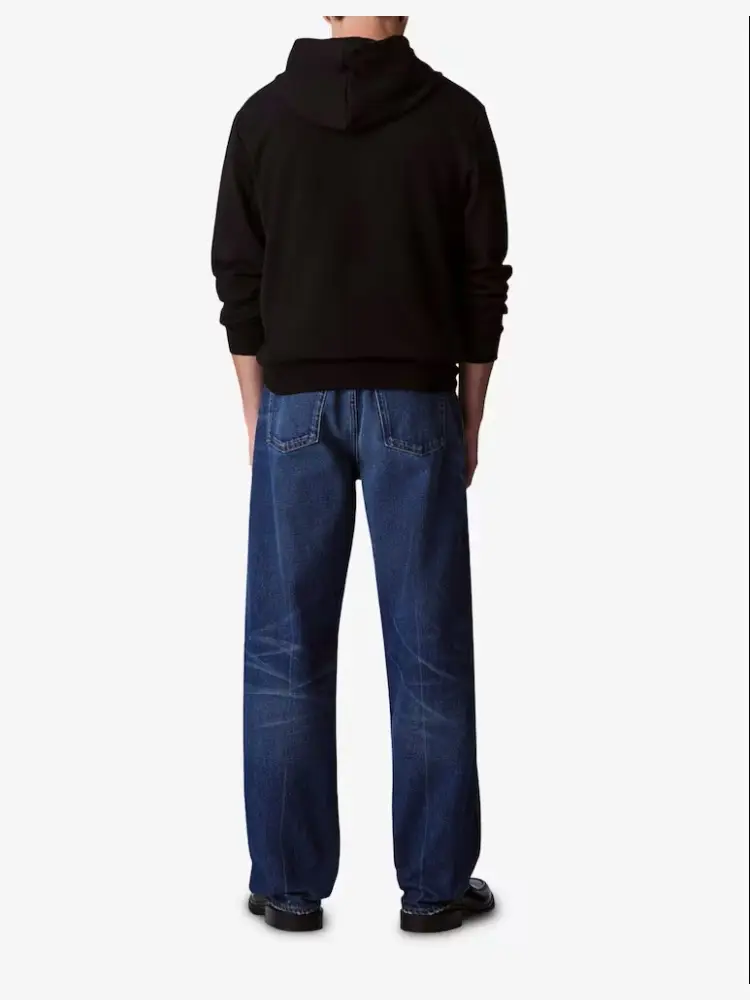 felpa nera uomo in cotone con cappuccio maxi logo sul davanti miniatura 3