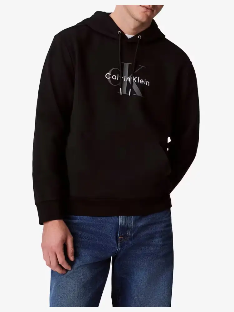 felpa nera uomo in cotone con cappuccio maxi logo sul davanti