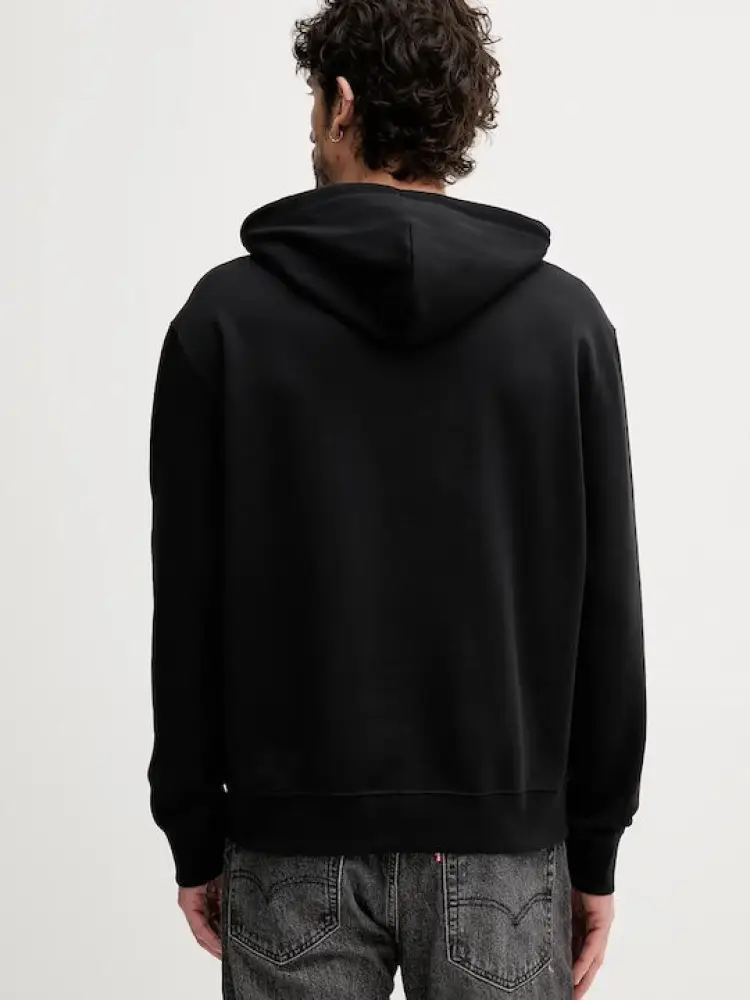 felpa nera uomo in cotone con cappuccio patch logo sul davanti miniatura 2