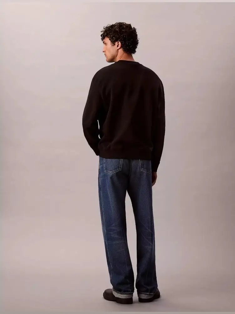 felpa nera uomo in cotone girocollo maxi logo sul davanti miniatura 2