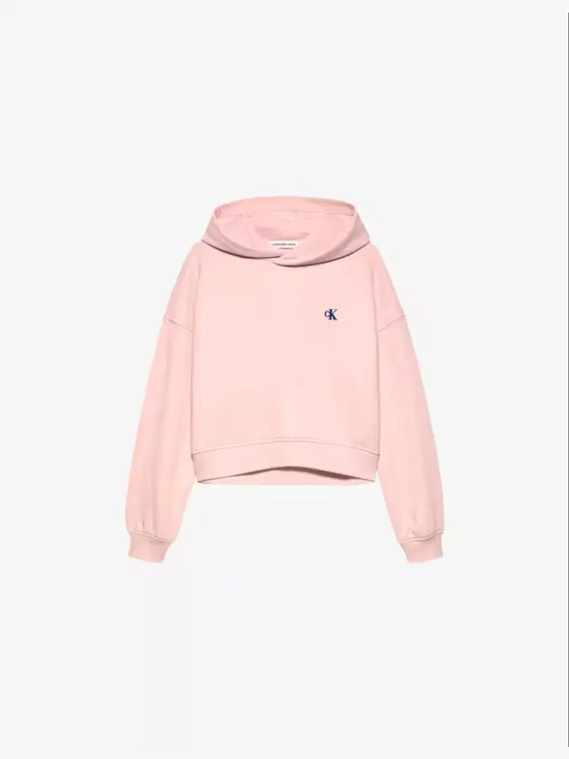 Calvin Klein felpa rosa bambina in cotone con cappuccio logo all over sul retro
