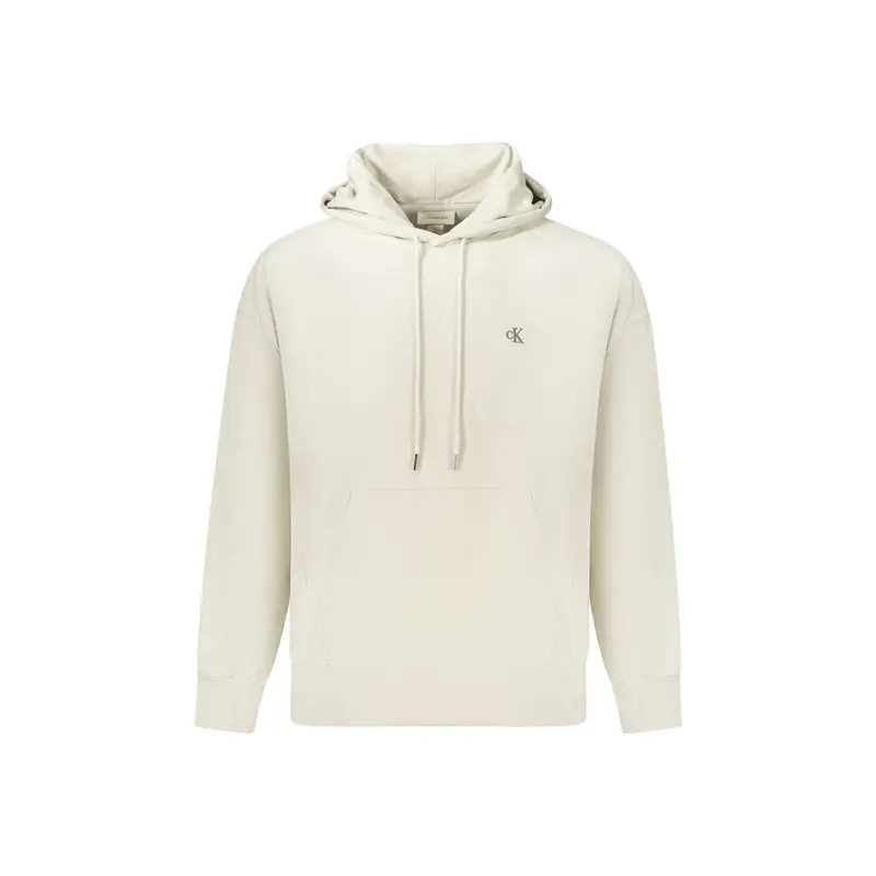 Felpa Uomo Beige Cappuccio Garzata Tascone Ricamo