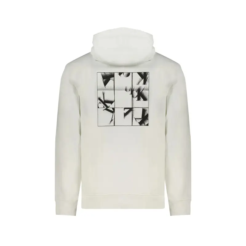 Felpa Uomo Bianca Cappuccio Garzata Tascone Stampa Bianco miniatura 2