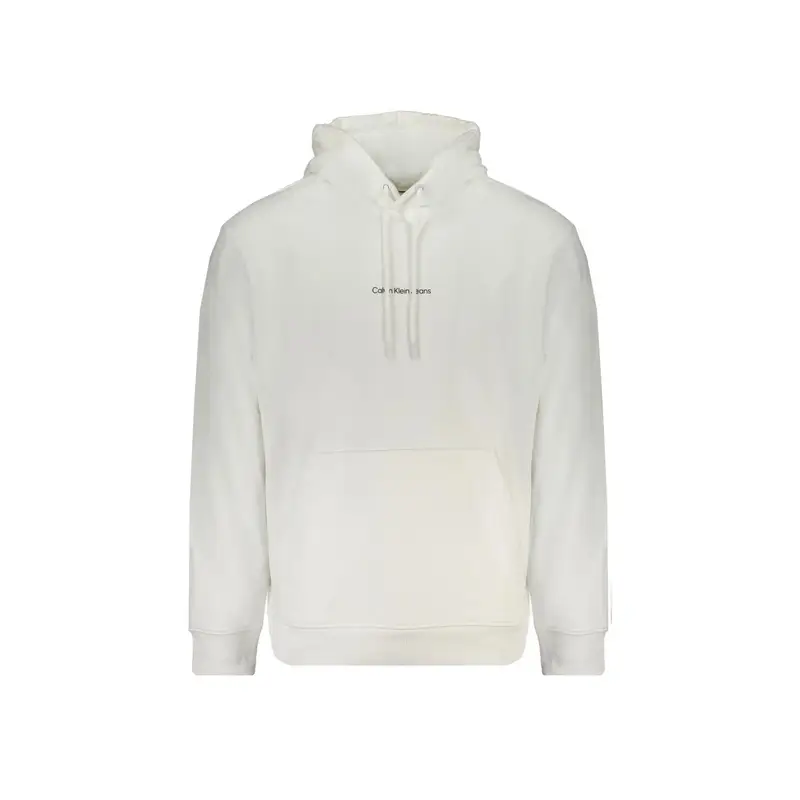 Felpa Uomo Bianca Cappuccio Garzata Tascone Stampa Bianco