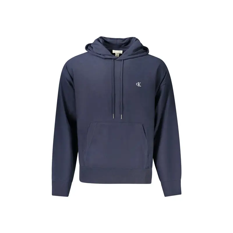 Felpa Uomo Blu Cappuccio Garzata Tascone Ricamo