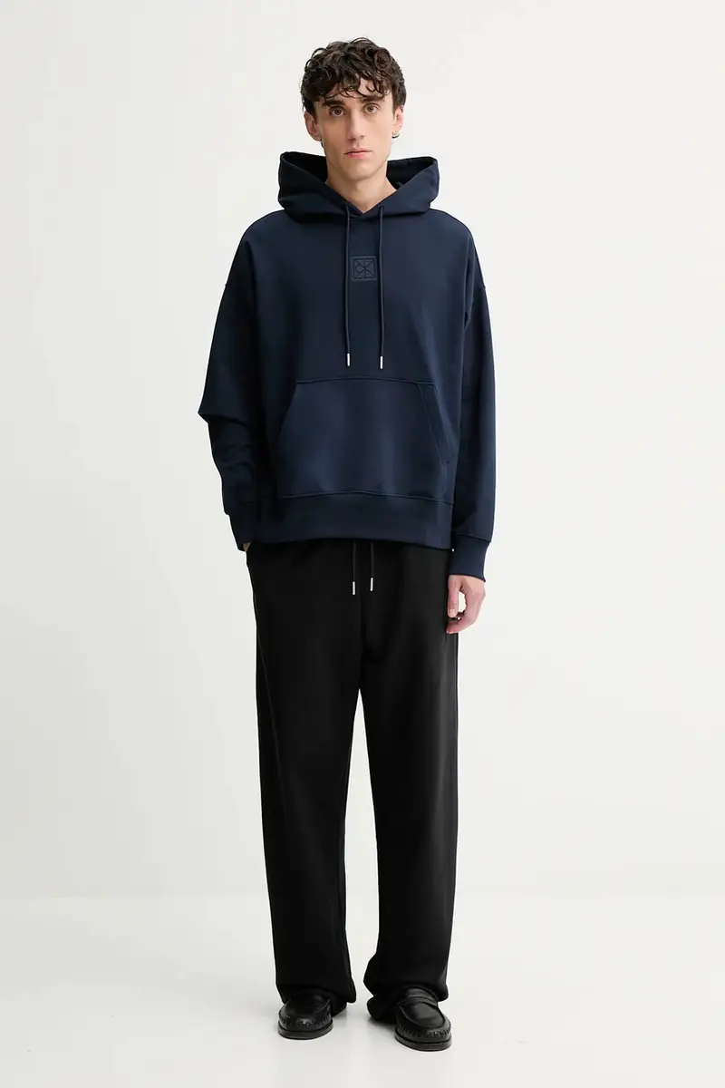 felpa uomo colore blu navy con cappuccio con applicazione LV14LD225G miniatura 2