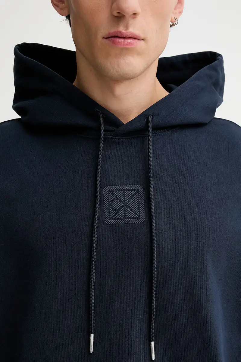 felpa uomo colore blu navy con cappuccio con applicazione LV14LD225G miniatura 5