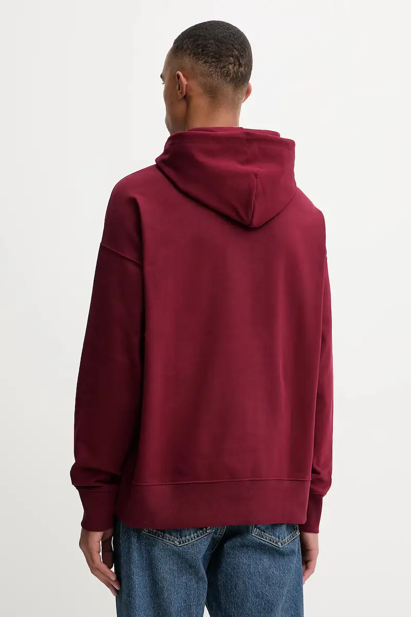 felpa uomo colore granata con cappuccio con applicazione LV14LD225G miniatura 3