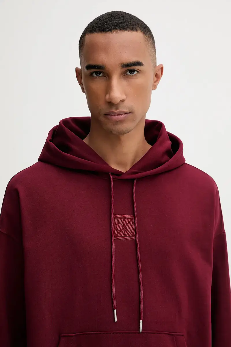 felpa uomo colore granata con cappuccio con applicazione LV14LD225G miniatura 4