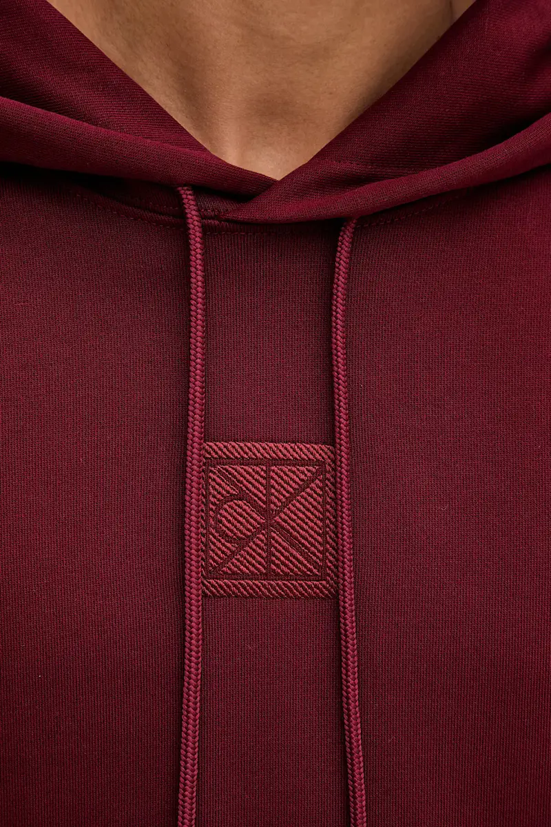 felpa uomo colore granata con cappuccio con applicazione LV14LD225G miniatura 5