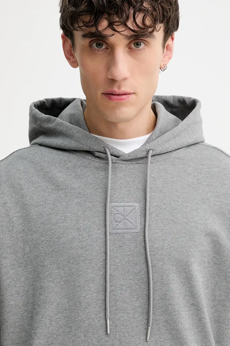 felpa uomo colore grigio con cappuccio con applicazione LV14LD225G miniatura 4