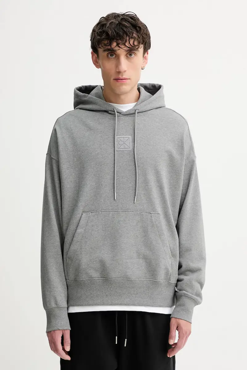 felpa uomo colore grigio con cappuccio con applicazione LV14LD225G