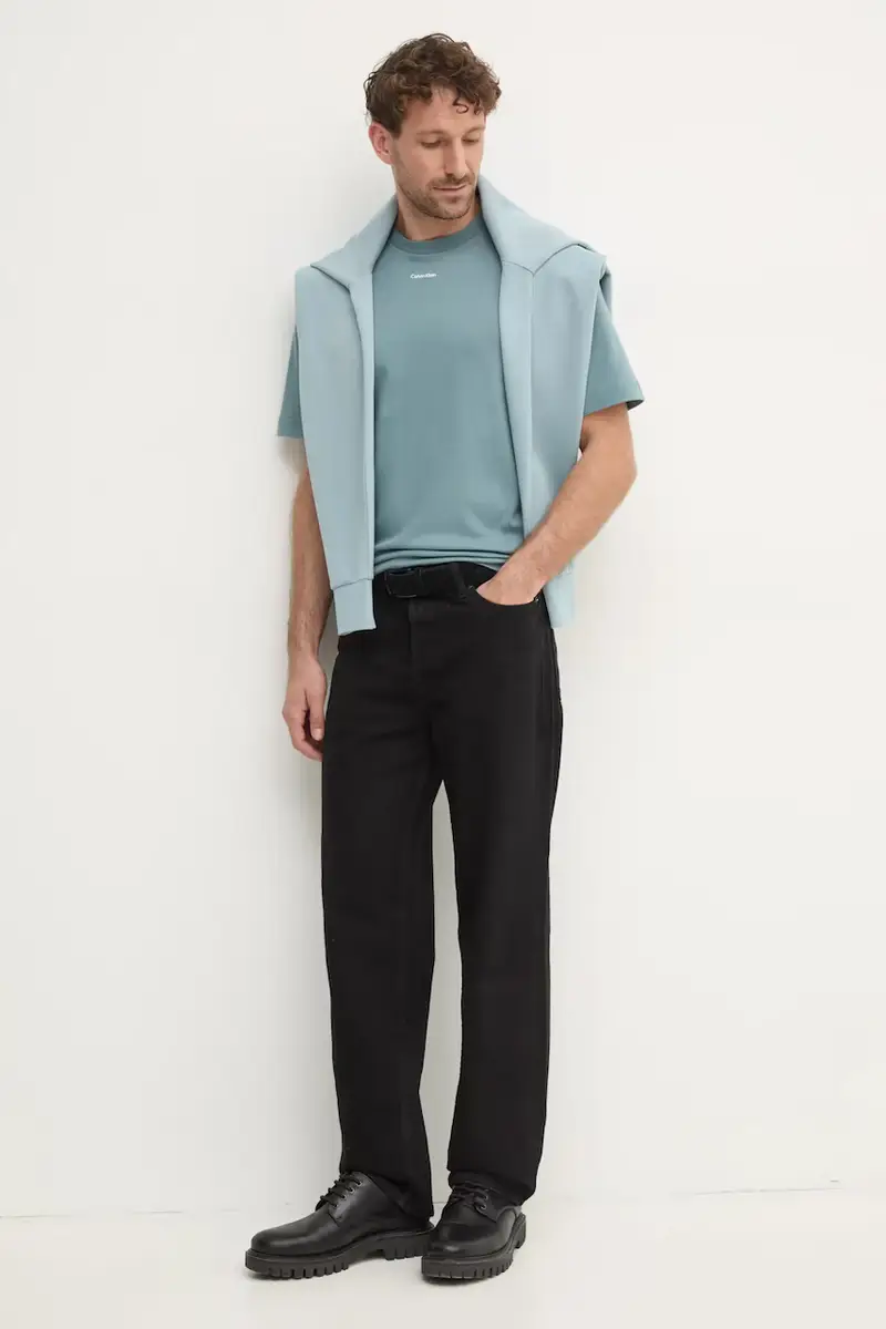 felpa uomo colore turchese con cappuccio K10K109927 miniatura 2