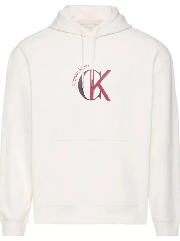 felpa uomo con cappuccio bianca con logo frontale