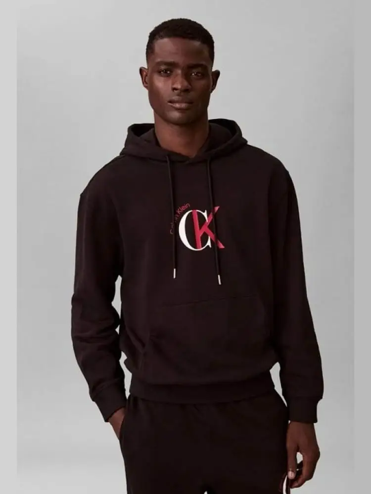 felpa uomo con cappuccio bordeaux con logo frontale