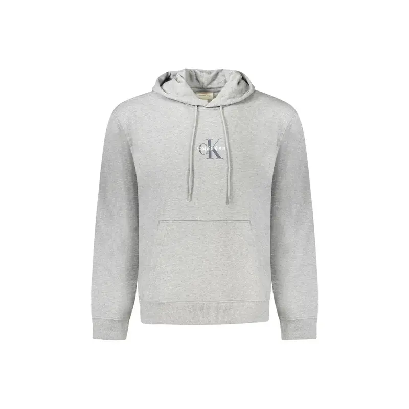 Felpa Uomo Grigia Cappuccio Garzata Tascone Ricamo Grigio