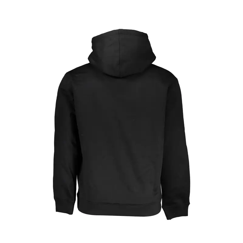 Felpa Uomo Nera Cappuccio Felpata Contrasto Logo Nero miniatura 3