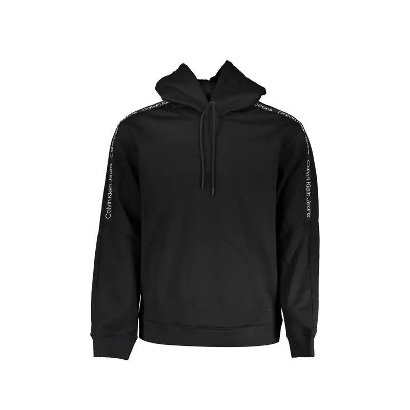 Felpa Uomo Nera Cappuccio Felpata Contrasto Logo Nero