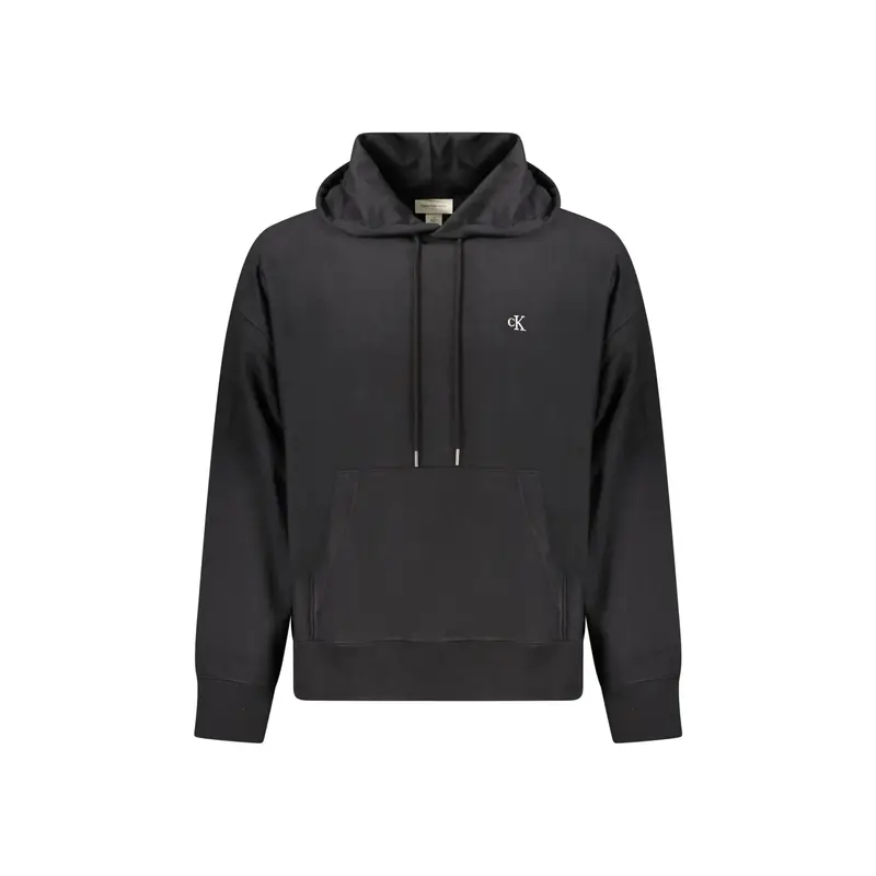 Felpa Uomo Nera Cappuccio Garzata Tascone Ricamo Nero