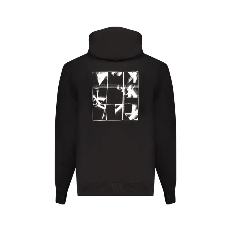 Felpa Uomo Nera Cappuccio Garzata Tascone Stampa Nero miniatura 2