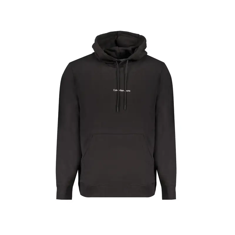 Felpa Uomo Nera Cappuccio Garzata Tascone Stampa Nero