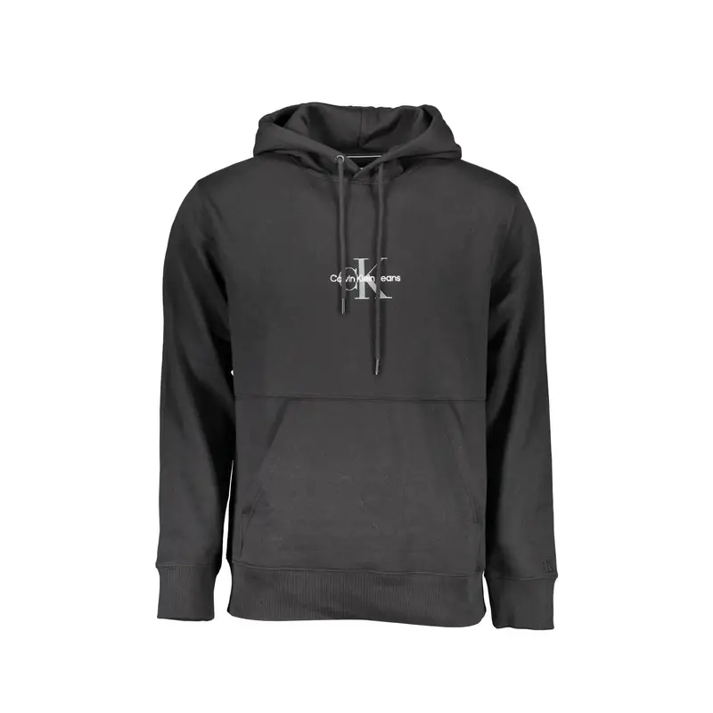 Felpa Uomo Nera Cappuccio Tascone Ricamo Logo Nero