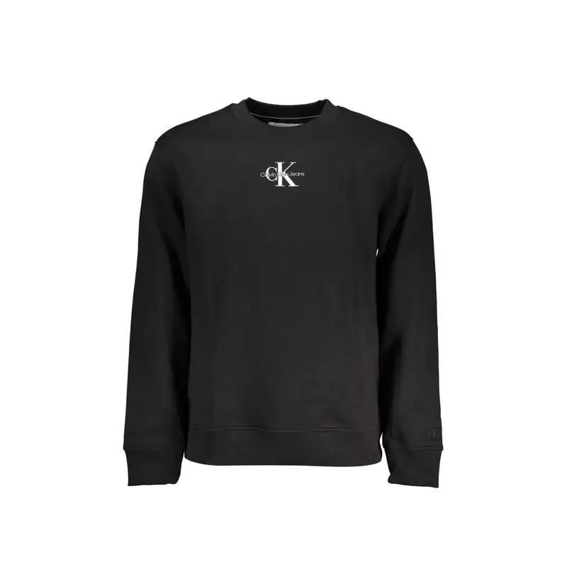 Felpa Uomo Nera Girocollo Felpata Ricamo Stampa Nero